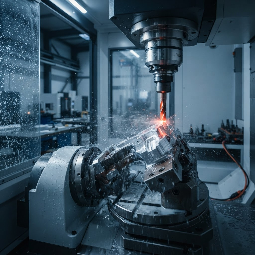 Maquinação CNC de precisão de um componente metálico