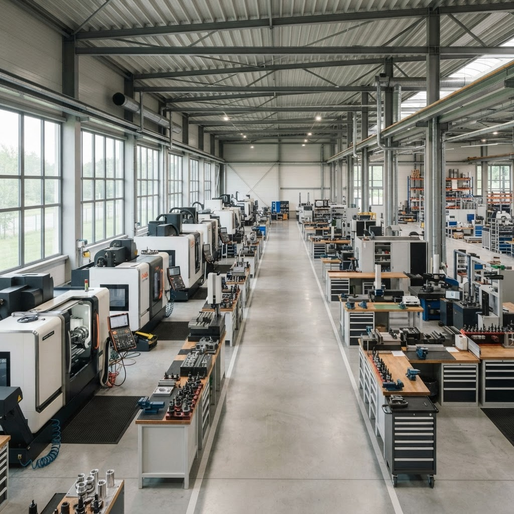 Interior de uma oficina de engenharia de precisão da GLASTRAIL